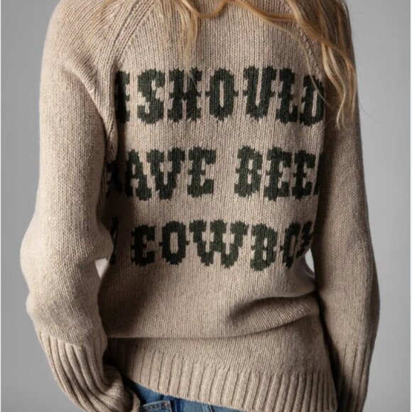 Zadig & Voltaire Sweaters - NWOT ZADIG & VOLTAIRE "I SHOULD HAVE BEEN A COWBOY" BEIGE WOOL SWEATER MEDIUM